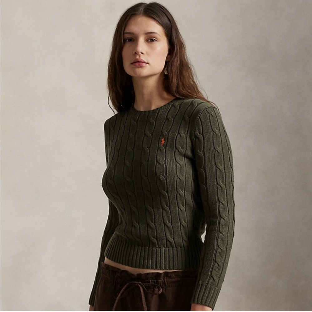 Polo Ralph Lauren Cable-Knit Pima Cotton Crewneck Sweater Green Size S